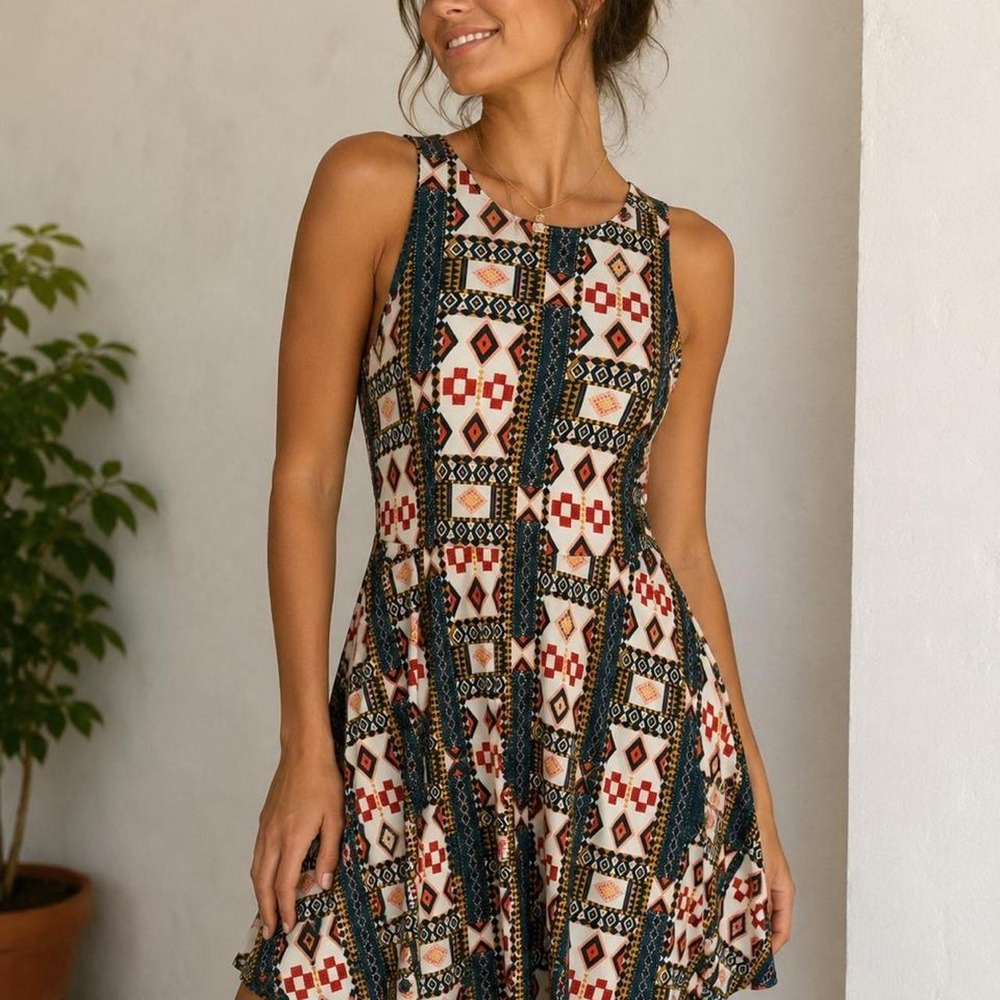 Geometric Print Sleeveless Dress | XL